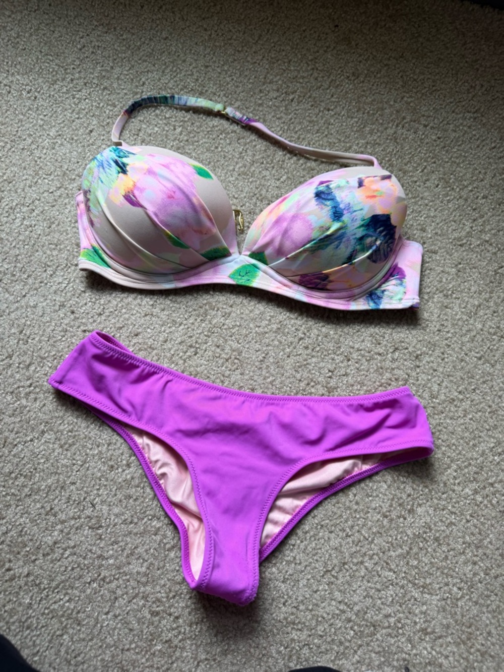 Victoria’s Secret mix match bikini purple cheeky bottoms and floral halter